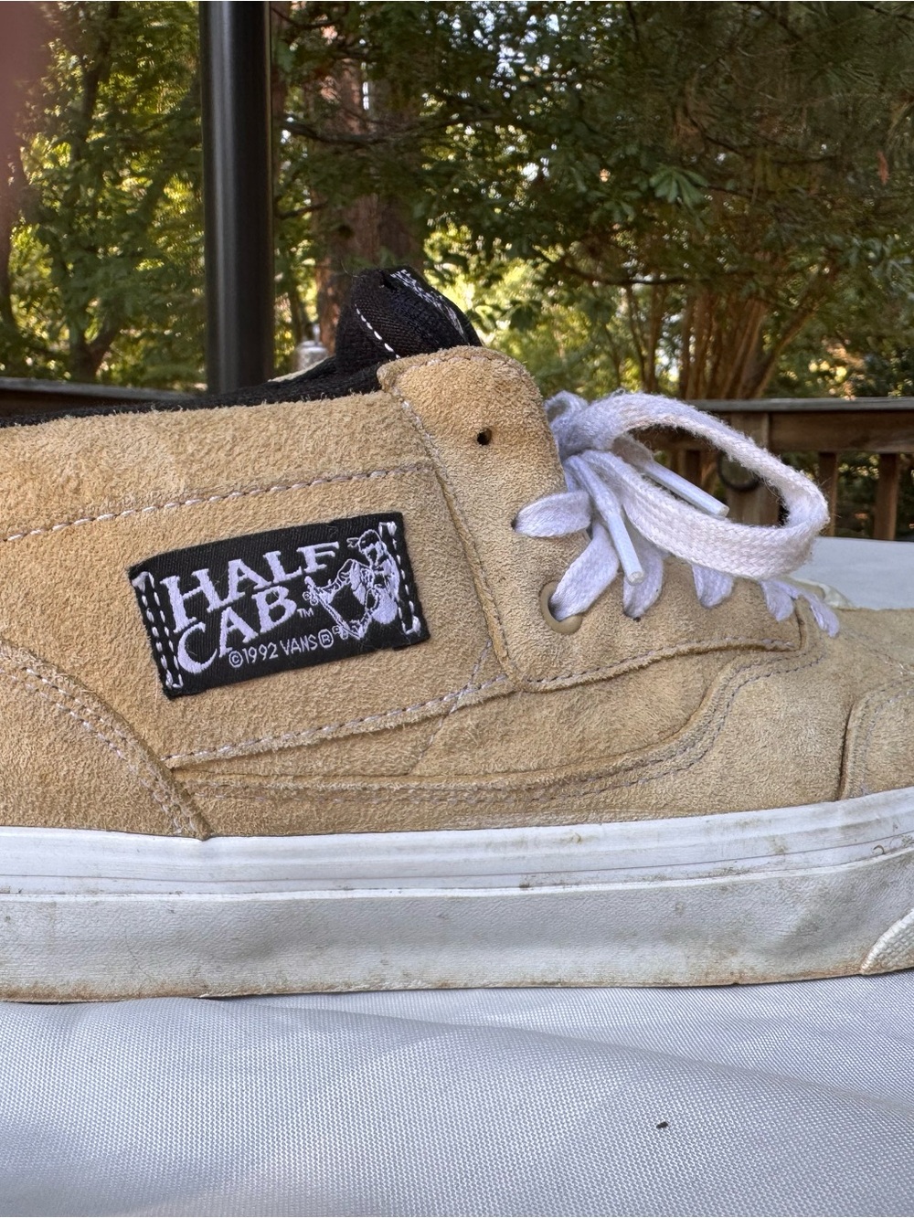 Vans Half Cab Suede Sneakers in Tan and Black with White Laces - Picture 11 of 12